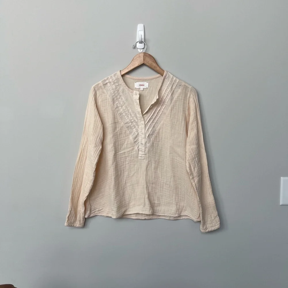 XIRENA | Lana Cotton Gauzy Popover Blouse Top Oat XS